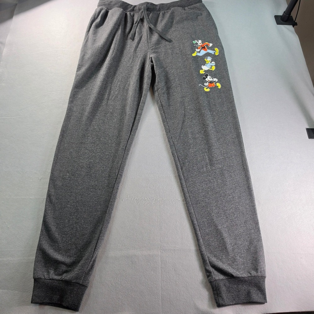 Disney Mickey Mouse Donald Goofy Gray Jogger Sweatpants Mens Large Pockets - Picture 2 of 8